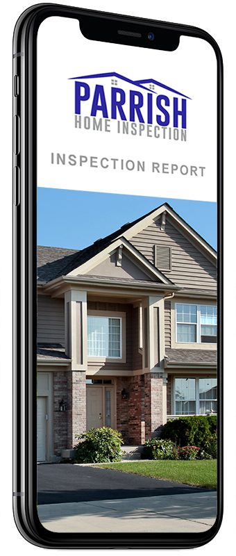 Smartphone showing a Parrish Home Inspection online report 